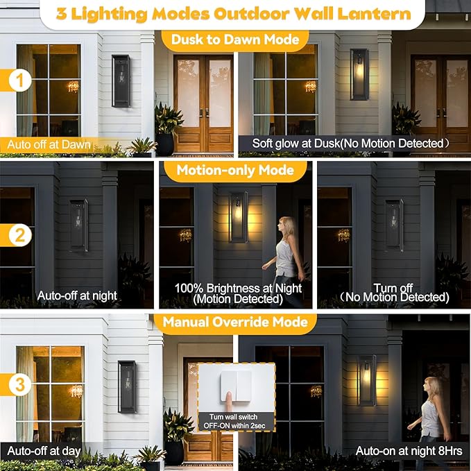 15in Motion Sensor Outdoor Wall Sconce-Black Modern Exterior Lighting Fixture - Image 3