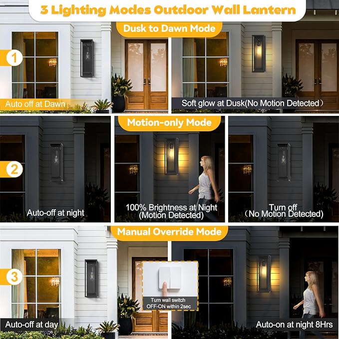 Large Motion Sensor Outdoor Lighting-20in Dusk to Dawn Modern Waterproof Sconce - Image 2