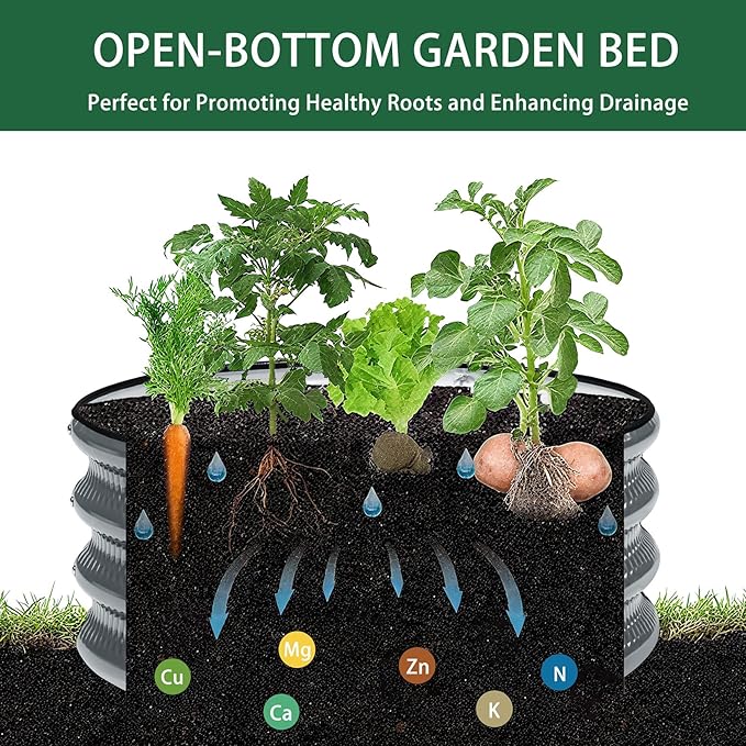 2 Pcs 2x2X1 ft Metal Galvanized Round Raised Garden Bed Kit Outdoor, Cream - Image 6