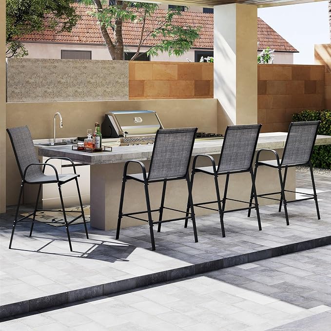 Tangkula Outdoor Bar Stools Set of 4, Enlarged Seat & Metal Frame, Tall Patio - Image 4