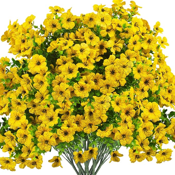 Artificial Fake Flowers for Outdoor Spring Decoration, 16 Bundles Faux Silk by Grunyia