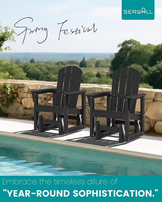 SERWALL Outdoor Glider Chair, HDPE Patio Glider Rocker All-Weather Porch Glider - Image 7