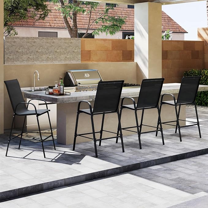 Tangkula Outdoor Bar Stools Set of 4, Enlarged Seat & Metal Frame, Tall Patio - Image 9