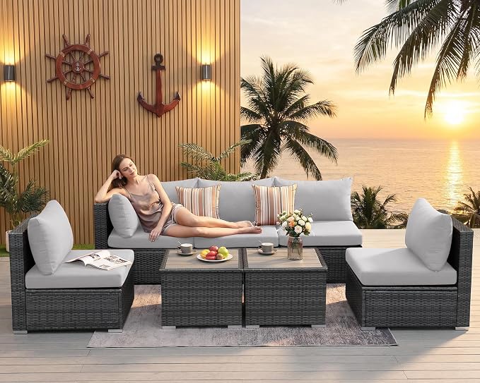 NICESOUL 7 Pieces Comfy 29.3'' High Back Outdoor Furniture Sofa Set, Extra - Image 3