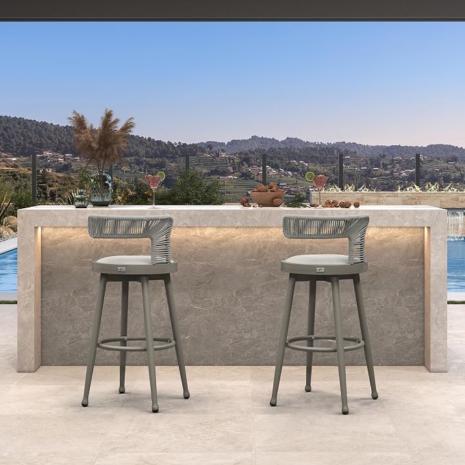 PURPLE LEAF Outdoor Swivel Bar Height Stools Set of 4 Metal Modern Wicker Bar - Image 2