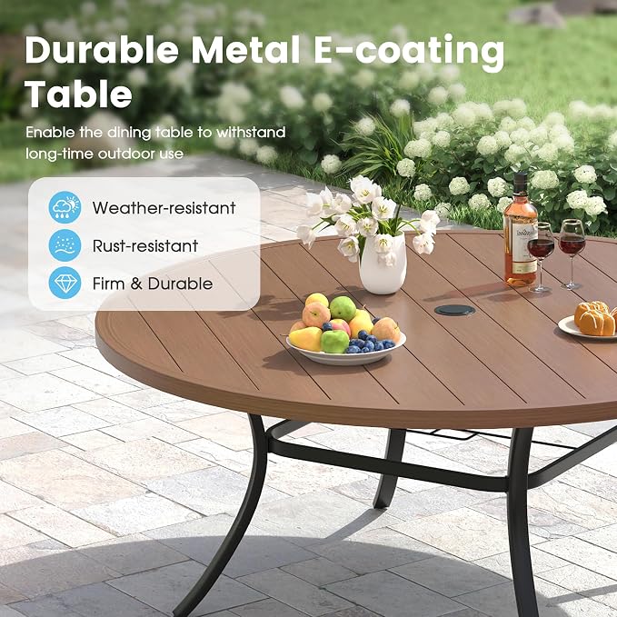 Patio Dining Table for 8-10, Round Metal Outdoor Table - Image 4