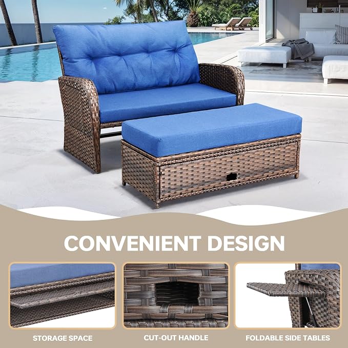 Patio Rattan Daybed, Wicker Recliner Loveseat - Image 5