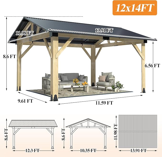 COVERONICS 12’x14’ Outdoor Wood Gazebo - Image 2