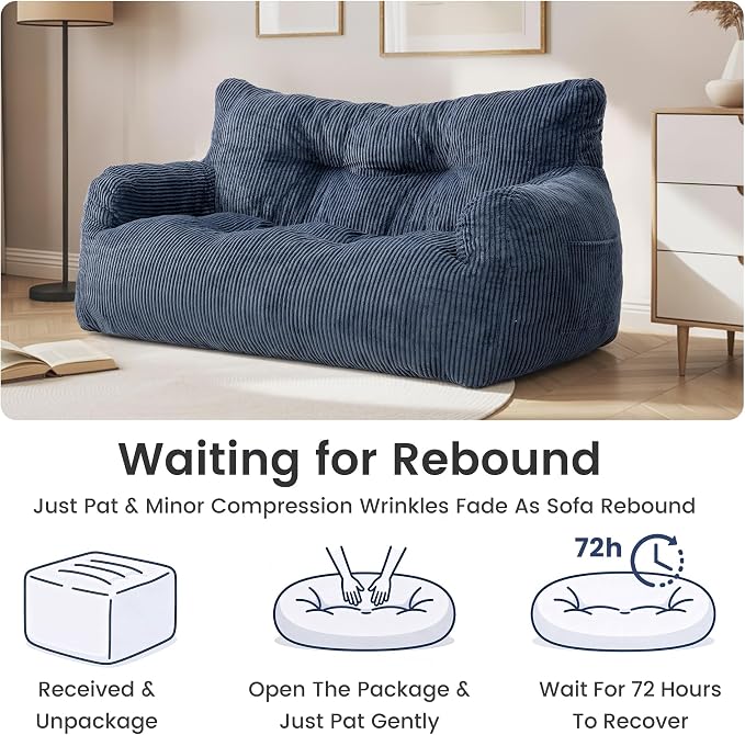 Pamapic 59" Bean Bag Chair, 2 Seat Loveseat Sofa, Ultra Soft Dutch Velvet - Image 8