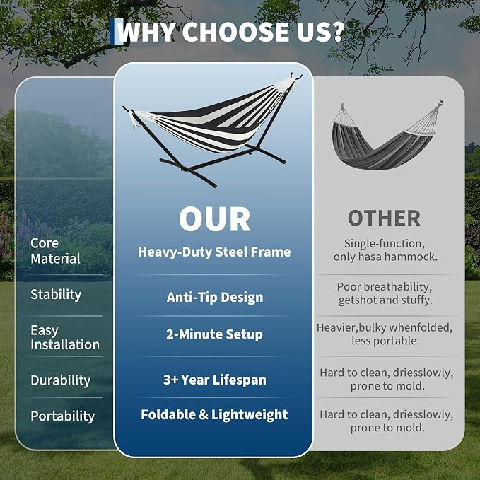 Double Hammocks with Stand for Outside, Portable Space Saving Heavy-Duty Steel - Image 5