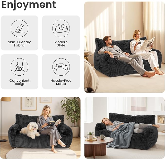 Pamapic 59" Bean Bag Chair, 2 Seat Loveseat Sofa, Ultra Soft Dutch Velvet - Image 6