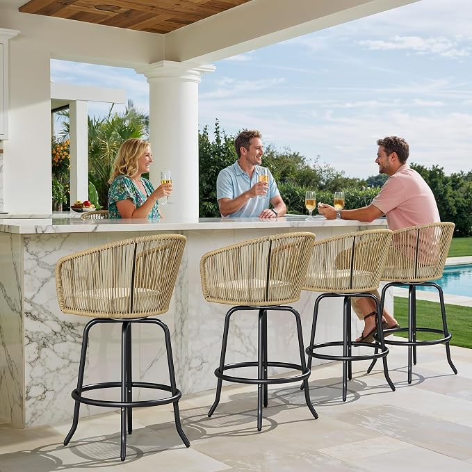 YITAHOME Patio Bar Stools Set of 4, Counter Height Swivel Bar Stools - Image 3
