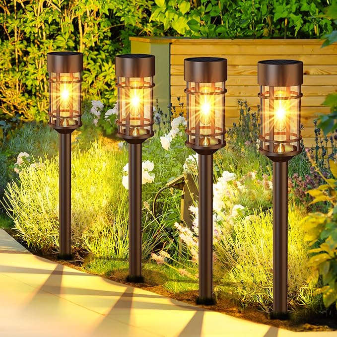 Solar Pathway Lights Outdoor Solar Lights 8 Pack Metal & Glass Design - Image 7