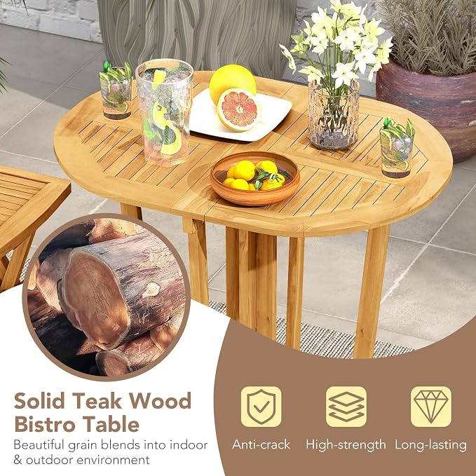 Tangkula Outdoor Teak Wood Bar Table Folding, Patio Bar Height Oval Table - Image 7