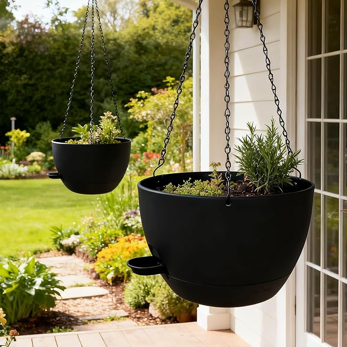 WOUSIWER Self Watering Hanging Planters, 2 Pack 12'' Plastic Pots - Image 2