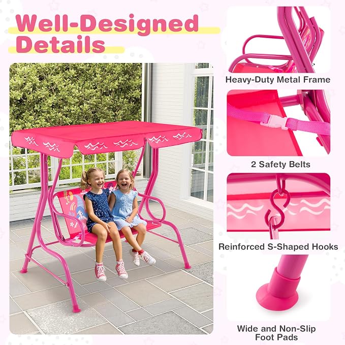 Costzon Kids Porch Swing, All-Weather Patio Swing Bench Hammock w/Adjustable - Image 5