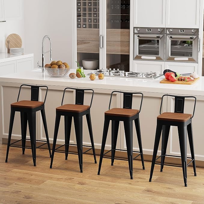 Bar Stools Set of 4 Metal Bar Stool Counter Height Bar Stools Black, Modern Bar - Image 3
