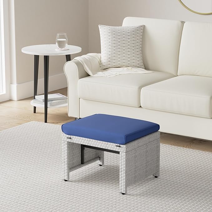 Best Choice Products Set of 2 Wicker Ottomans, Additional Seating, Side Table - Image 2