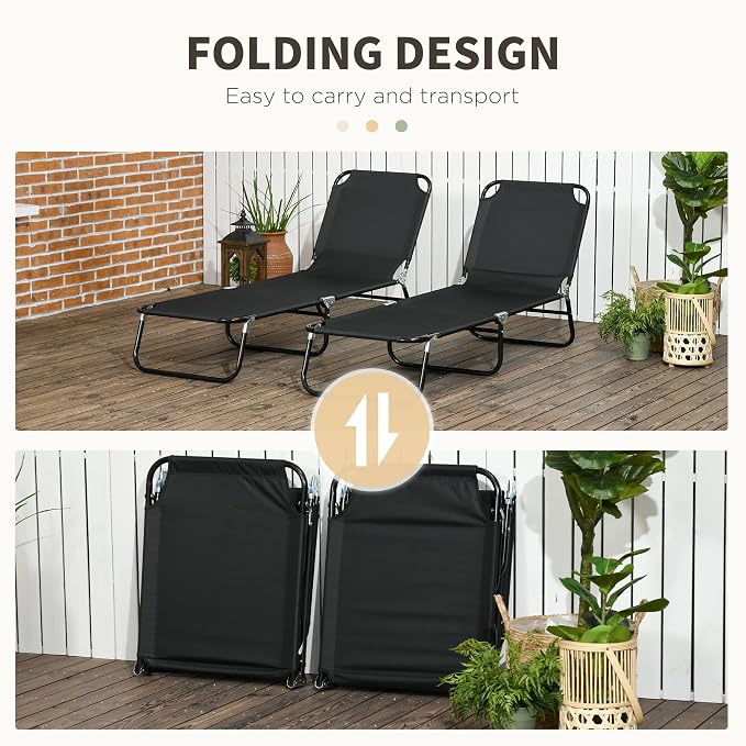 Outsunny 2 Piece Folding Chaise Lounge Pool Chairs, Outdoor Sun Tanning Chairs - Image 5