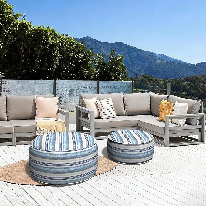 LVTXIII Outdoor Inflatable Ottoman, Fade-Resistant Round Footrest Stool D31”x - Image 5