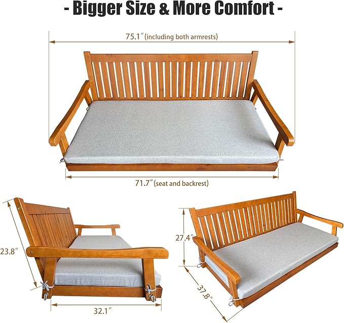 6 FT Wooden Porch Swing Bed - Image 6