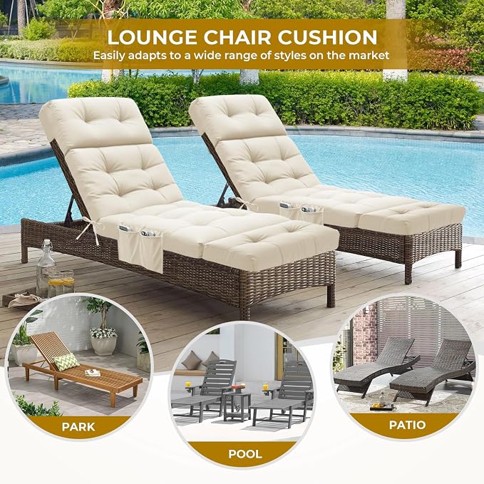 Outdoor Chaise Lounge Chair Cushion Waterproof 74.4 x 22 x 4.7 Inches Lounge - Image 7