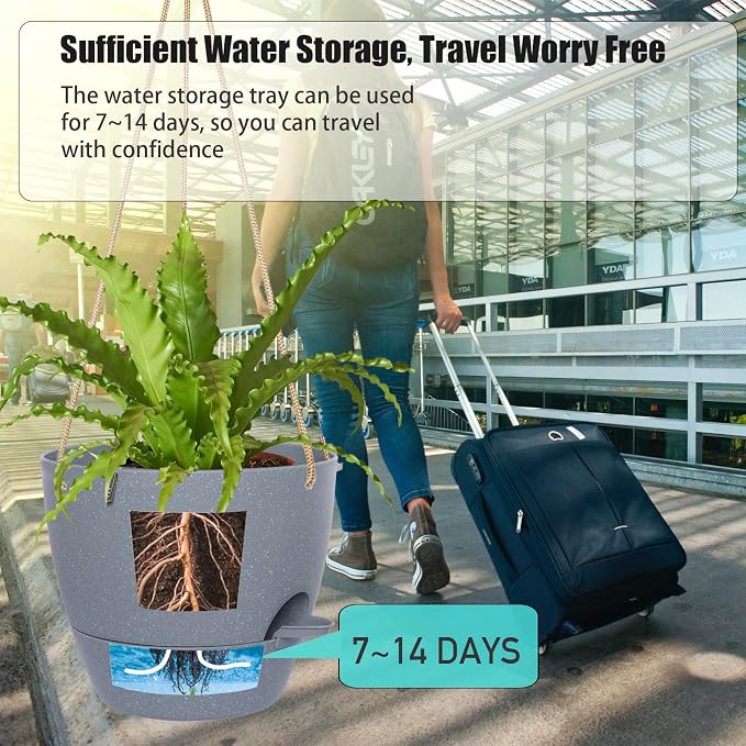 10 Inch Self Watering Hanging Pots, 2 Pack Hanging Planters - Image 3