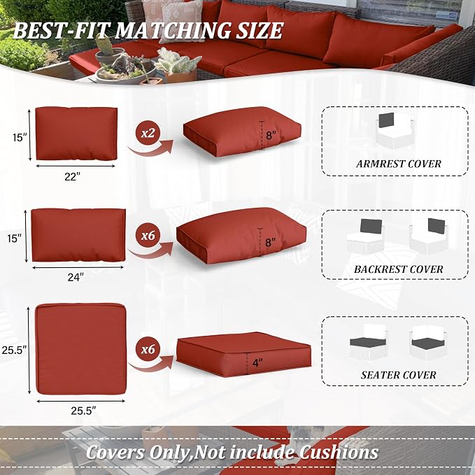 14 Pcs Outdoor Cushion Covers Patio Cushion Slipcovers Replacement Splash Proof - Image 2