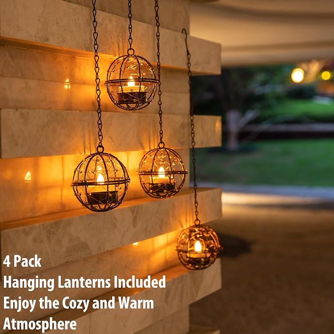 Outdoor Solar Hanging Lanterns Waterproof, Globe Hanging Candle Holder - Image 2