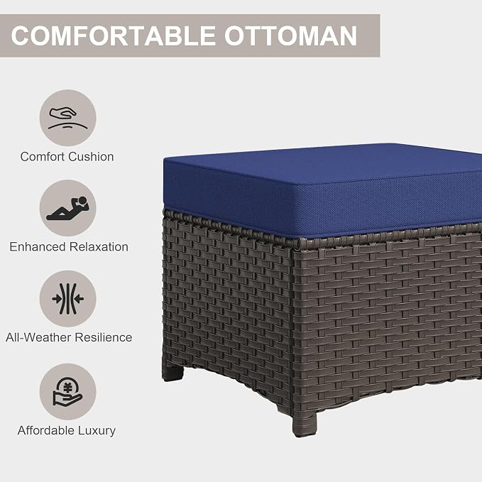 Patio Ottomans Set of 2, Outdoor 22" x 22" PE Wicker Ottoman - Image 2