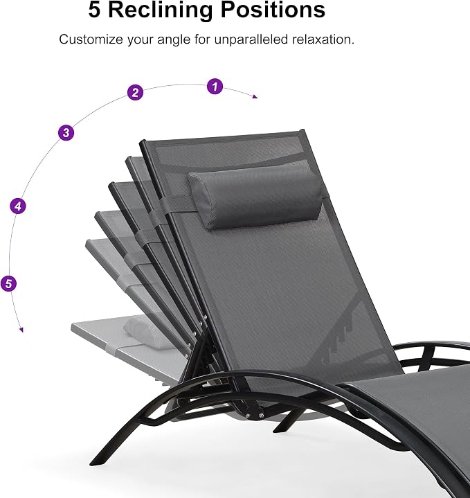 PURPLE LEAF Patio Oversized Chaise Lounge Chair Set - Image 8