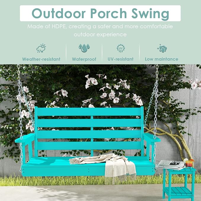 IVY&LANE Outdoor Porch Swing | HDPE Plastic | 2-Person | Hanging Bench Swings | - Image 3