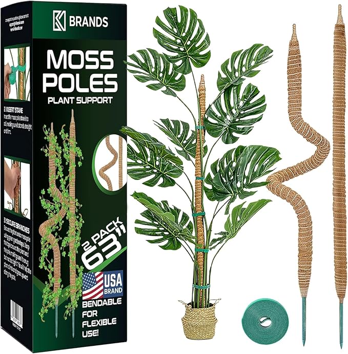 2 Pack 63'' Bendable Moss Pole Monstera Plant Support by K-BRANDS