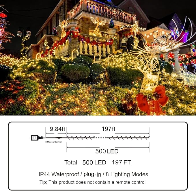 KNONEW 197FT 500 LED Christmas Lights Outdoor String Lights 8 Modes & Memory - Image 7