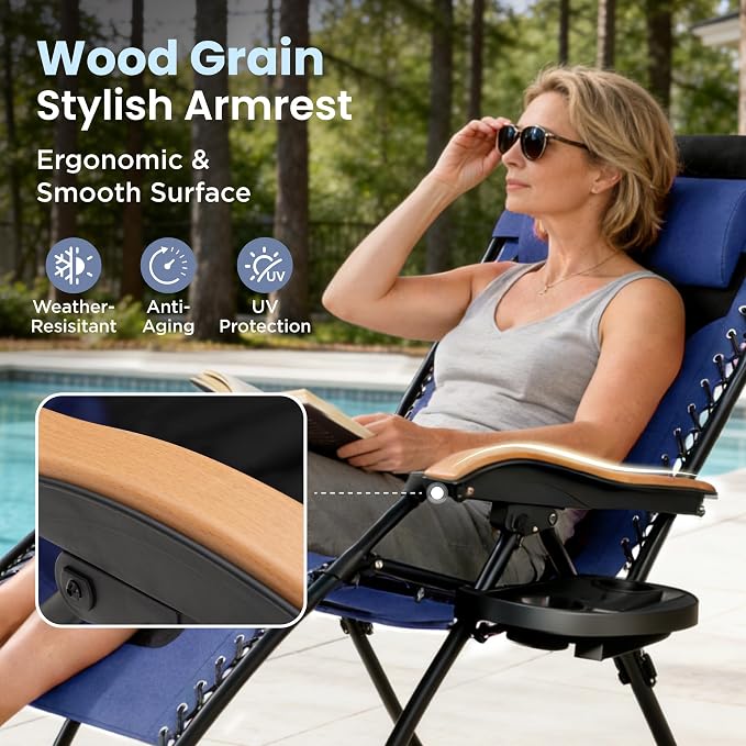 PHI VILLA XXL Oversized Padded Zero Gravity Chair Set of 2, Foldable Patio - Image 5