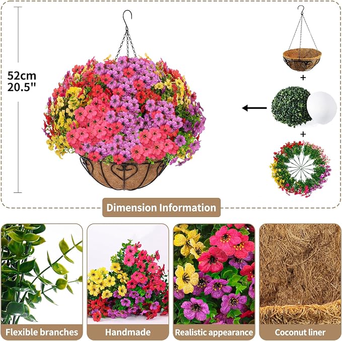 Artificial Hanging Flower for Outdoors, Fake Hanging Basket for Outside - Image 2