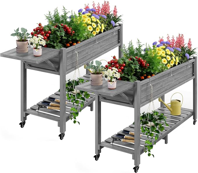 YEFU Raised Garden Bed with Legs: 57x18x30in Elevated Poly Planter with Wheels by YEFU