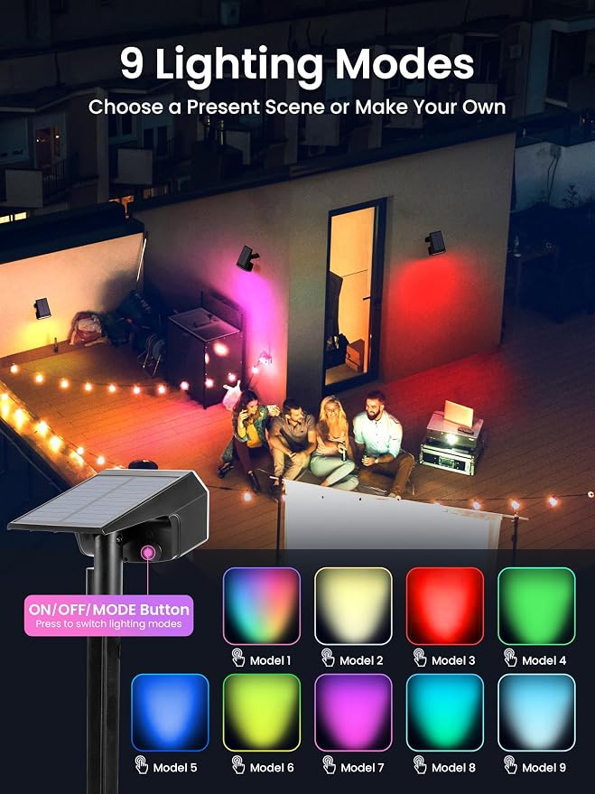 Solar Spot Lights Outdoor, 9 Lighting Modes RGB, Solar Lights Outdoor - Image 3