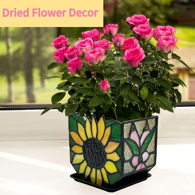 Stained Glass Sunflower Garden Planters, Indoor Plant Pots - Image 5