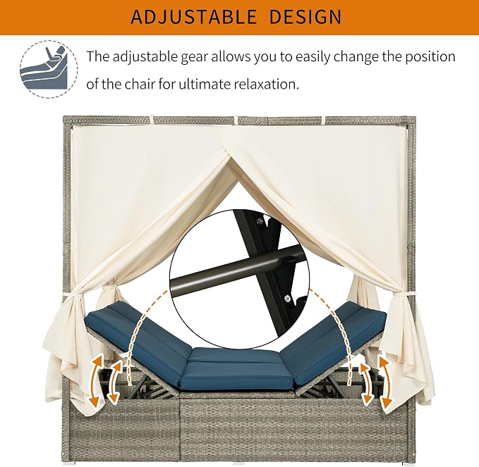 Patio Chaise Lounge, PE Rattan Outdoor Patio Wicker Adjustable Outdoor Sun Bed - Image 4