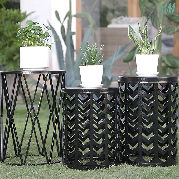 Y&M Set of 3 Metal Round Coffee Accent Table, Side Table End Table - Image 2
