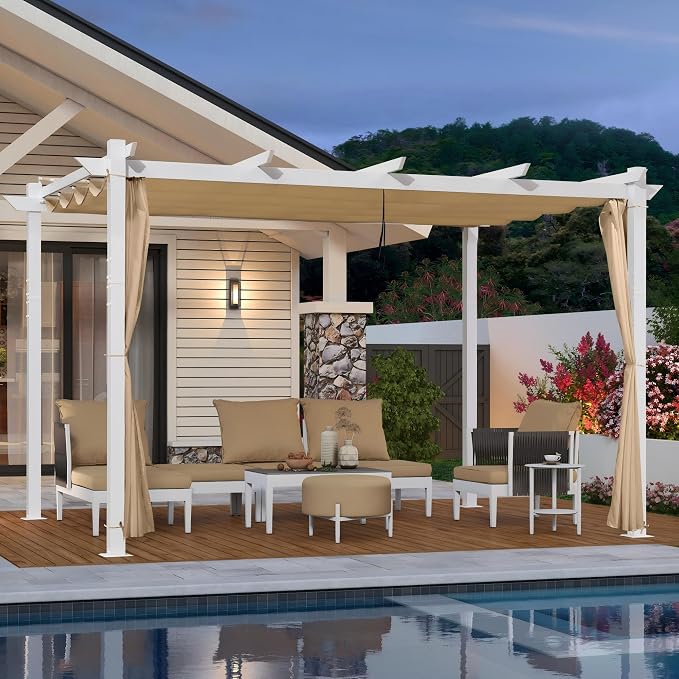 PURPLE LEAF 10' x 13' Aluminum Outdoor Pergola White Retractable Pergola - Image 3
