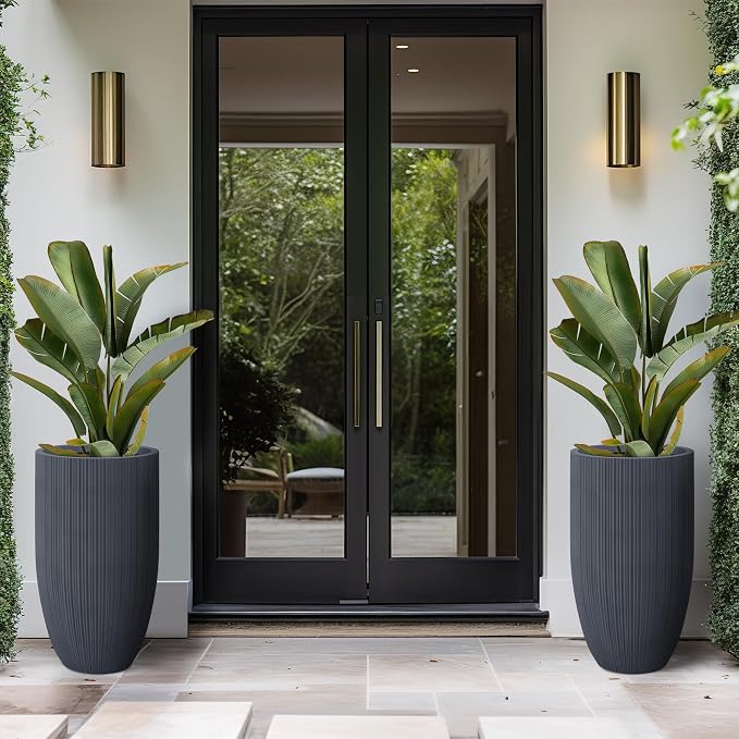 Kante 24 Inch Tall Round Concrete Planter, Large Indoor Outdoor Plant Pots - Image 5