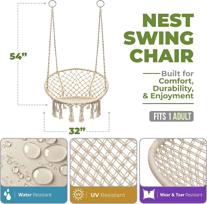 Sorbus Stylish Boho Swing Chair - Image 3