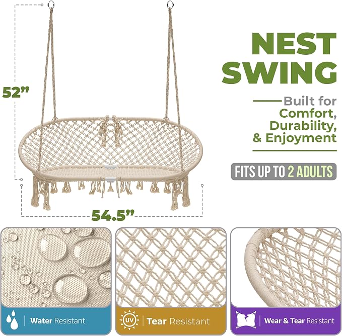 Sorbus Hammock Chair Macrame Hanging Swing Bench, Teens Girl Bedroom, Knitted - Image 3