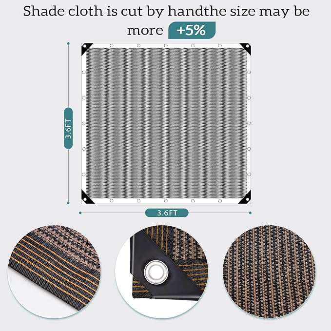 90% Coffee Shade Cloth, 12x12FT Resistant Garden Sun Shade Net, Durable Mesh - Image 2