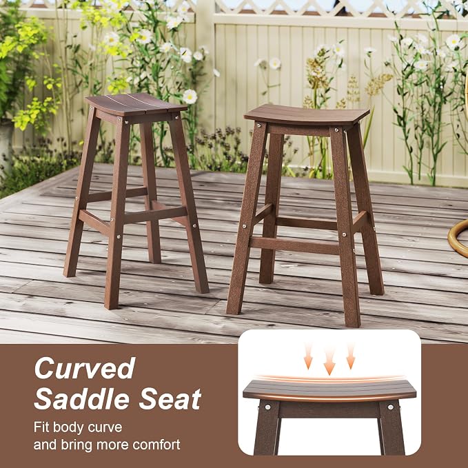 Tangkula Patio Bar Stools Set of 2, 29 Inch HDPE Bar Height Armless Saddle - Image 8