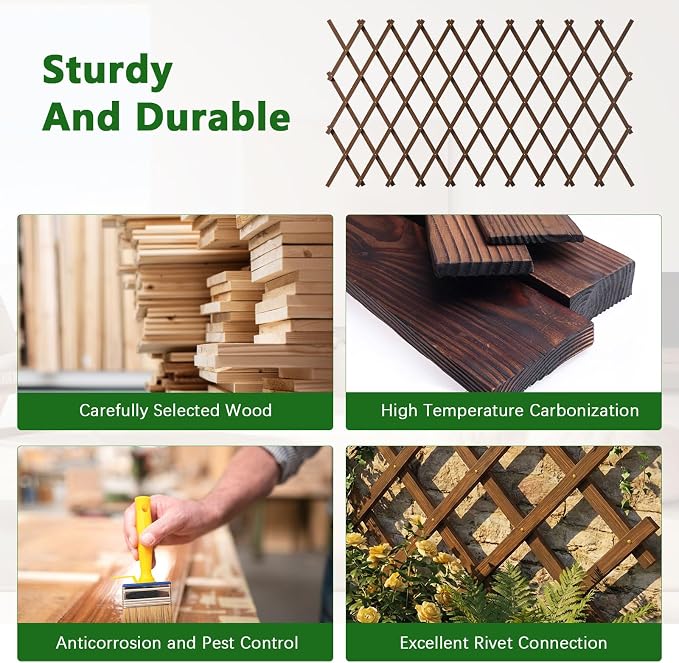 Expandable Garden Trellis, Wooden Lattice Fence Wall Panel Lattice Panels - Image 8