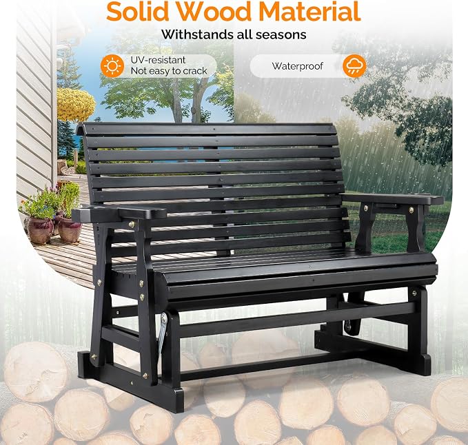 VINGLI Outdoor Glider Wood Patio Chair - Image 4