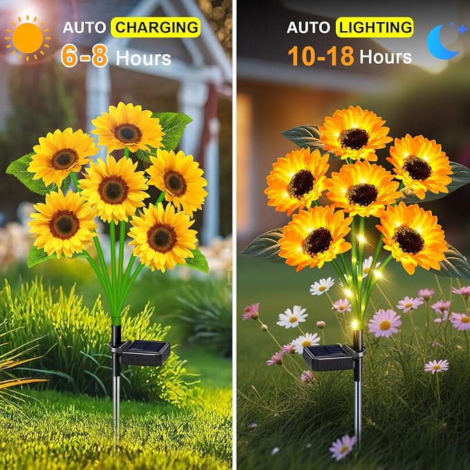 Sunflower Solar Lights Outdoor Decor, 4 Pack Solar Garden Decor 24 Waterproof - Image 3
